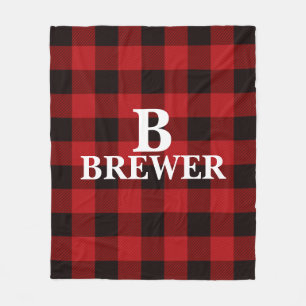 Custom Family Name Red Tartan Fleece Blanket