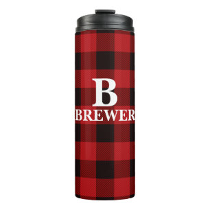 Custom Family Name Red Tartan Thermal Tumbler