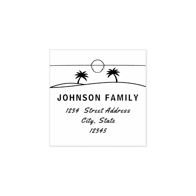 Custom Family Name Return Address  Beach Rubber Stamp (Imprint)