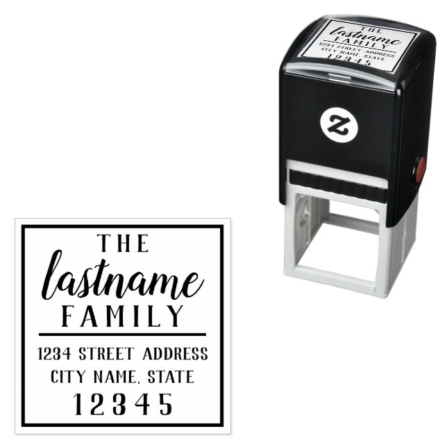 Custom Family Name & Return Address - calligraphy Self-inking Stamp (In Situ)