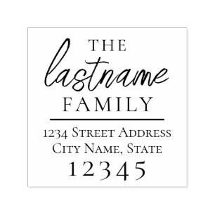 Custom Family Name Return Address - modern script Self-inking Stamp