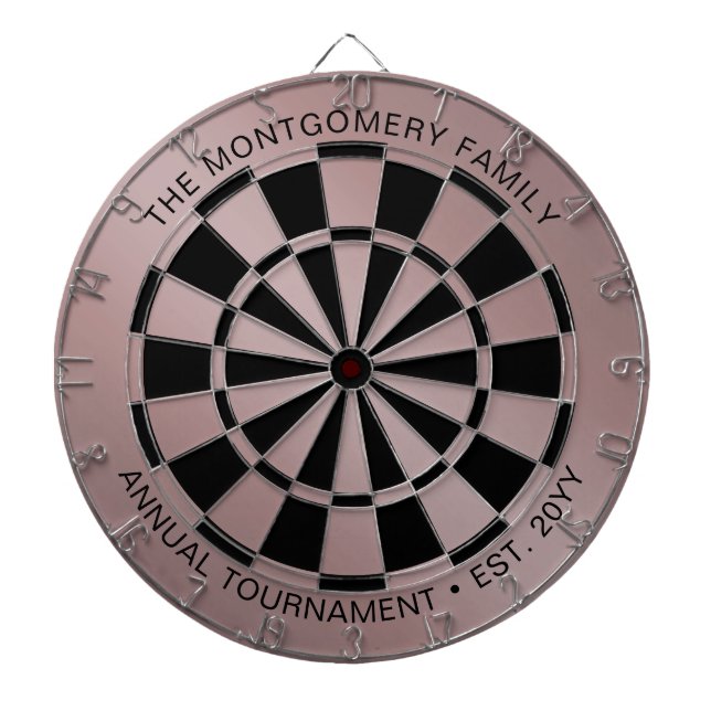 Custom Family Name Rose Gold Black Personalized Dartboard (Front)