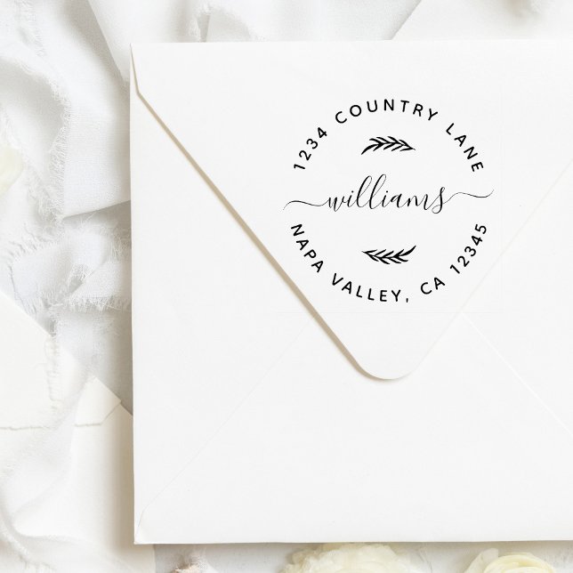 Custom Family Name Round Return Address Rubber Stamp (Creator Uploaded)