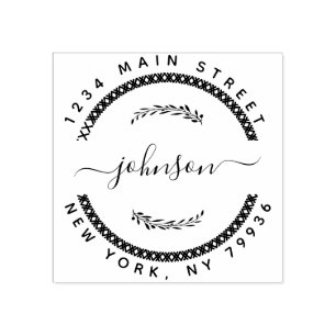 Custom Family Name Round Return Address Rubber Stamp