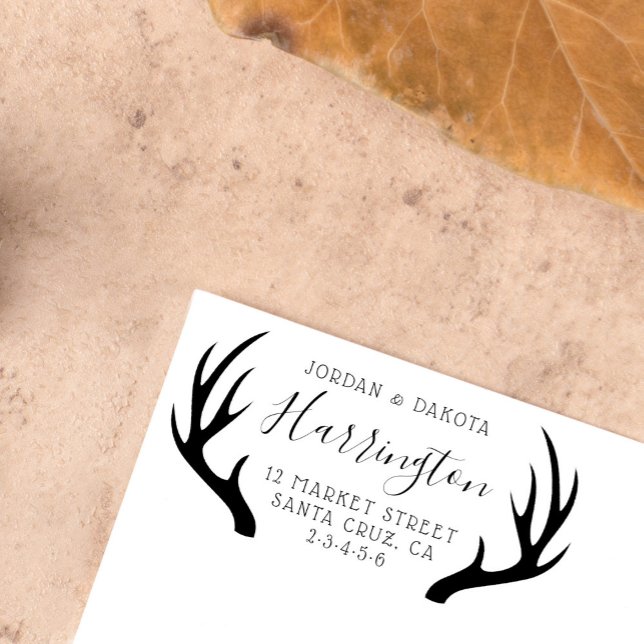 Custom Family Name Script & Antlers Return Address Rubber Stamp (Creator Uploaded)