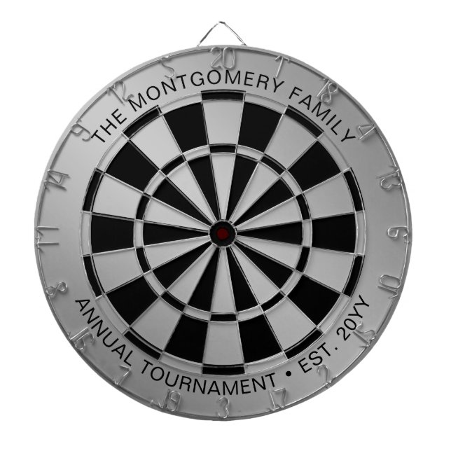 Custom Family Name Silver Black Personalized Dartboard (Front)