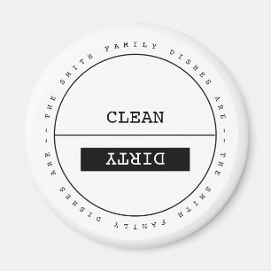 Custom family name simple clean dirty dishwasher magnet