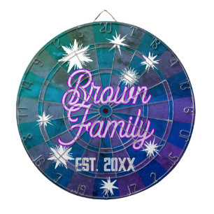 CUSTOM FAMILY NAME Vibrant Purple Text White Stars Dartboard