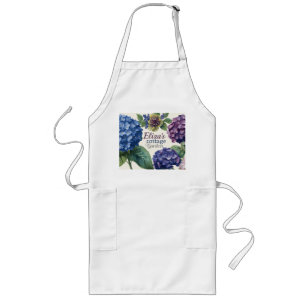 Custom Family Name Watercolor Hydrangea Long Apron
