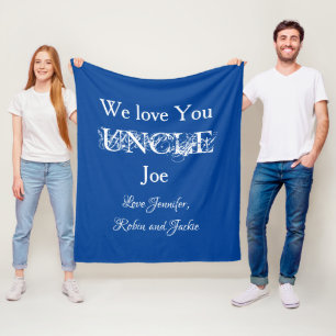 Custom Family Names We Love You Uncle Joe Blue Fleece Blanket