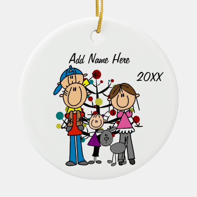 Custom Family of 4 With Dog Ornament (Front)