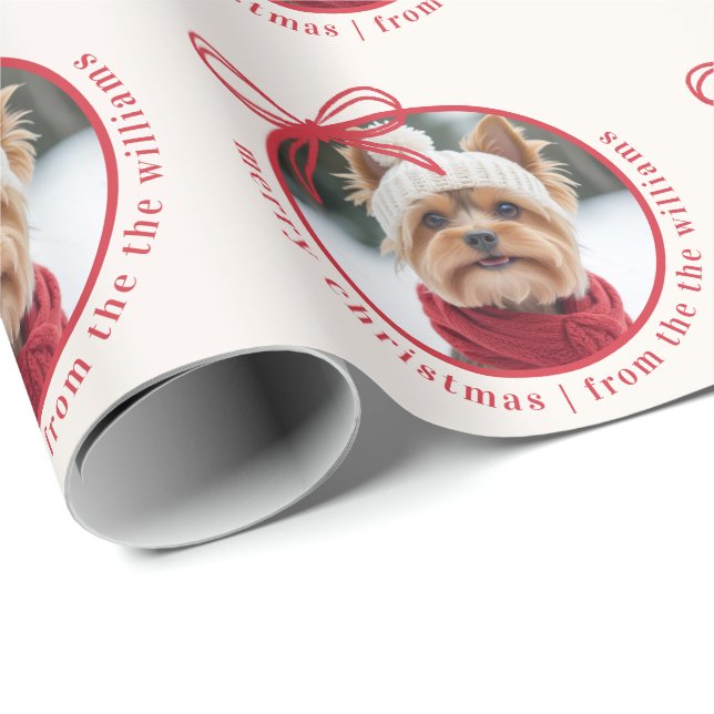 Custom Family Pet Photo Merry Christmas Wrapping Paper (Roll Corner)