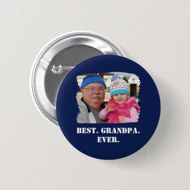 Custom Family Photo Abuelo Nonno Best Grandpa Ever 2 Inch Round Button (Front & Back)