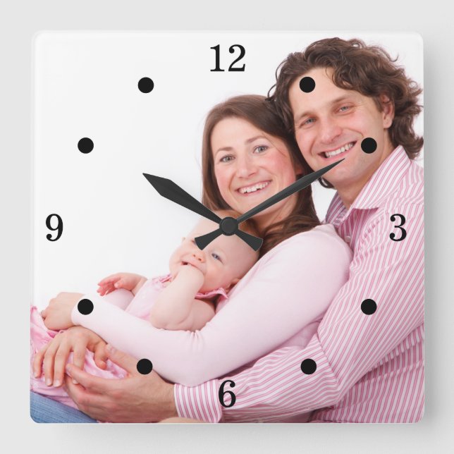Custom Family Photo And Numbers Square Wall Clock (Front)