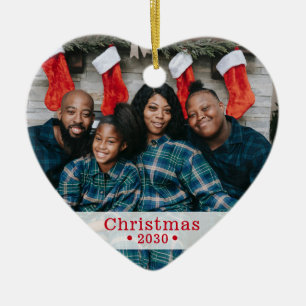 Custom Family Photo Christmas Heart Ceramic Ornament