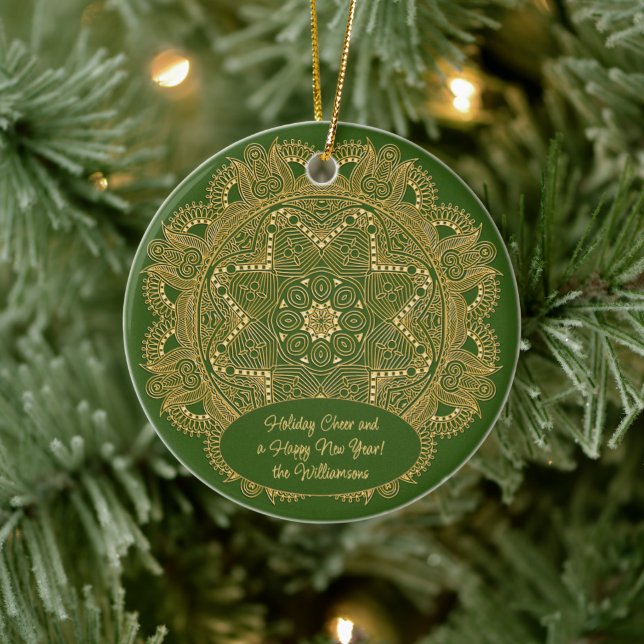 Custom Family Photo Christmas Personalized Text Ceramic Ornament (Tree)