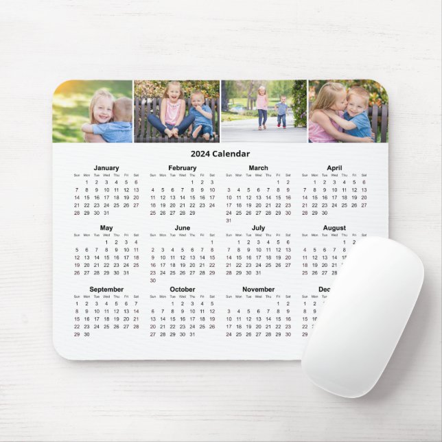 Custom Family Photo Collage 2024 Monthly Calendar Mouse Pad (With Mouse)