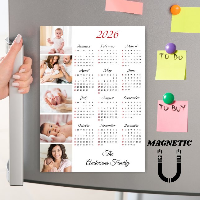 Custom Family Photo Collage 2026 Calendar Magnet (Créateur téléchargé)