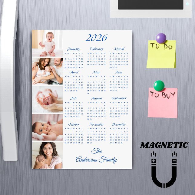 Custom Family Photo Collage 2026 Calendar Magnet (Créateur téléchargé)