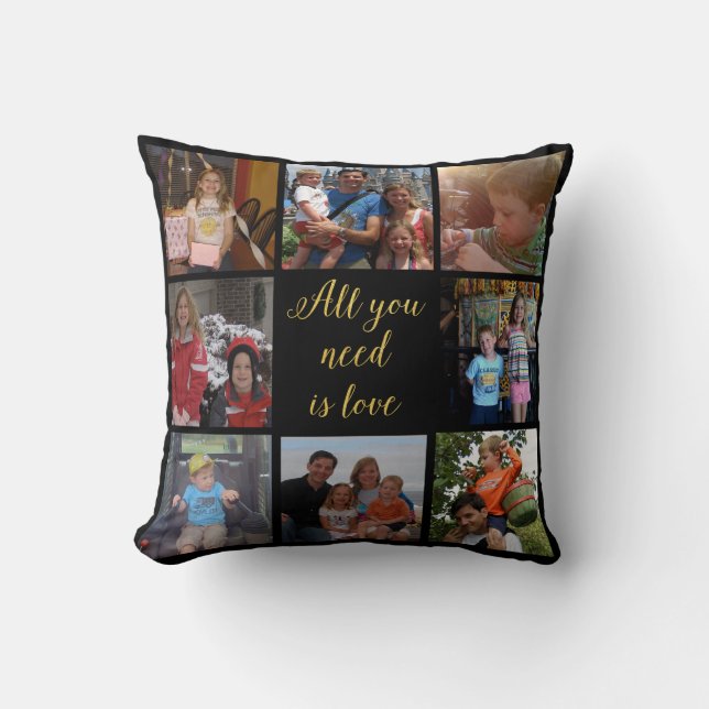 Custom family photo collage All You Need Is Love Throw Pillow (Front)