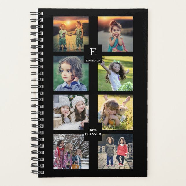 Custom family photo collage black personalized planner (Front)
