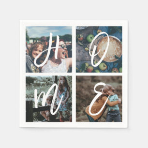 Custom Family Photo Collage Brush Script HOME Napkin