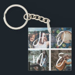 Custom Family Photo Collage Calligraphy  HOME Keychain<br><div class="desc">Personalized family keepsake keychain with 4 of your family photos arranged in a square grid photo collage and a beautiful hand-lettered script spelling HOME. Great gift for mom,  dad,  family,  friends,  parents,  and grandparents!</div>