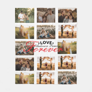 Custom Family Photo Collage Fleece Blanket -