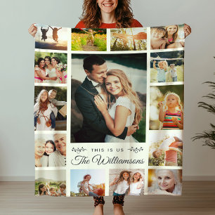 Custom Family Photo Collage Modern Easy Chic Ivory Fleece Blanket