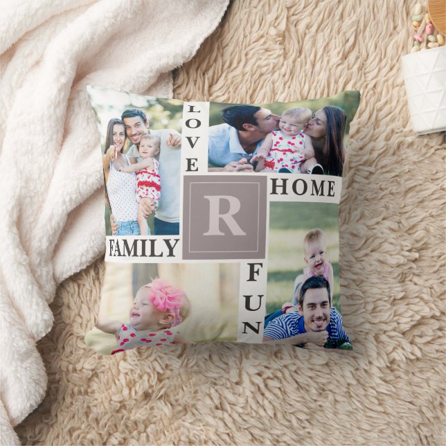 Custom Family Photo Collage Modern Living Room Throw Pillow (Blanket)