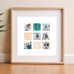 Custom Family Photo Collage Monogram Beach Theme Poster<br><div class="desc">Our modern and minimal photo grid collage poster is perfect to display your special family photo memories. The design features a 9 square grid layout with 6 squares to display your own special photo memories. The clean, white minimal layout is perfect to complement any room decor. The collage features one...</div>