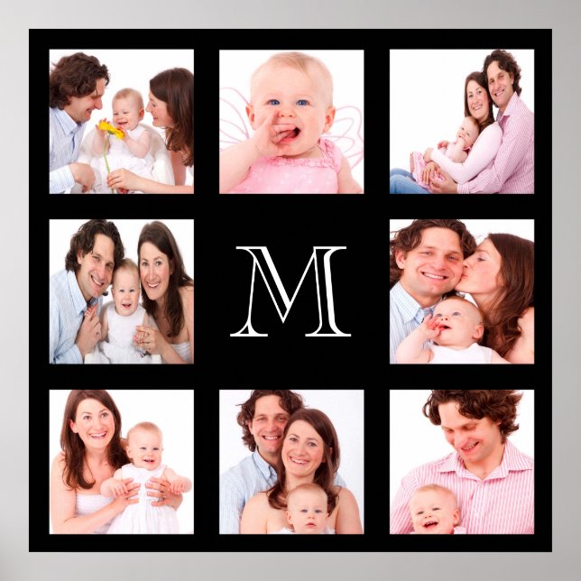 Custom Family Photo Collage Monogram Poster (Front)