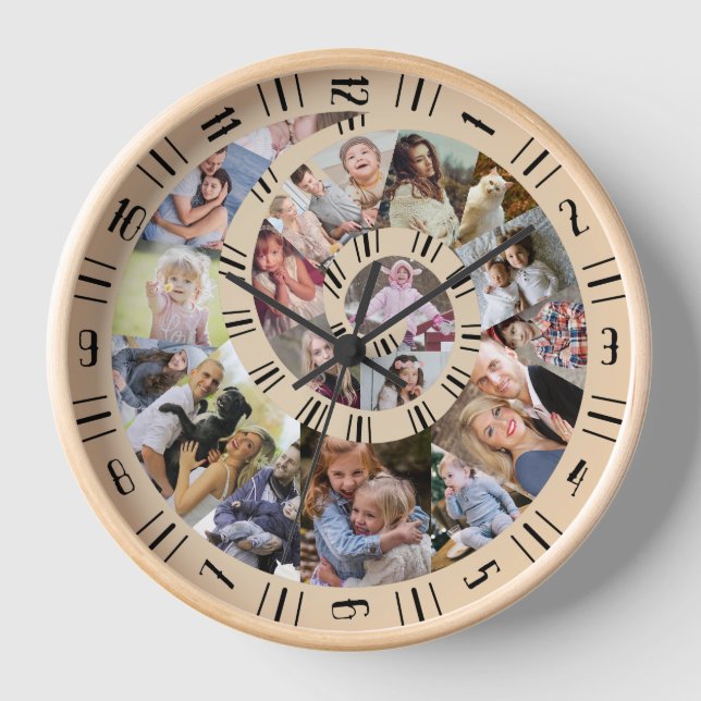 Custom Family Photo Collage Nautilus Spiral Beige Clock (Front)