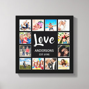 Custom Family Photo Collage Personalized Black Canvas Print