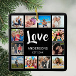 Custom Family Photo Collage Personalized Black Ceramic Ornament<br><div class="desc">Create your own personalized 12 photo collage,  Christmas holiday ornament with your custom images on a simple modern black background. The Christmas holiday ornament face also features your family name,  established year and a "Love" handwritten script. Add your favourite photos,  designs or artworks to create something really unique.</div>
