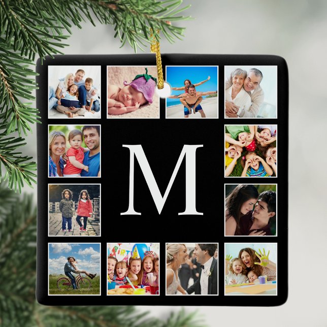 Custom Family Photo Collage Personalized Black Ceramic Ornament (Creator Uploaded)