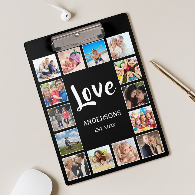 Custom Family Photo Collage Personalized Black Clipboard (Creator Uploaded)