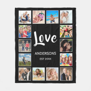 Custom Family Photo Collage Personalized Black Fleece Blanket