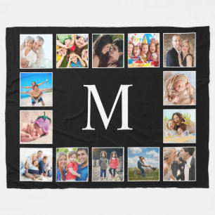 Custom Family Photo Collage Personalized Black Fleece Blanket