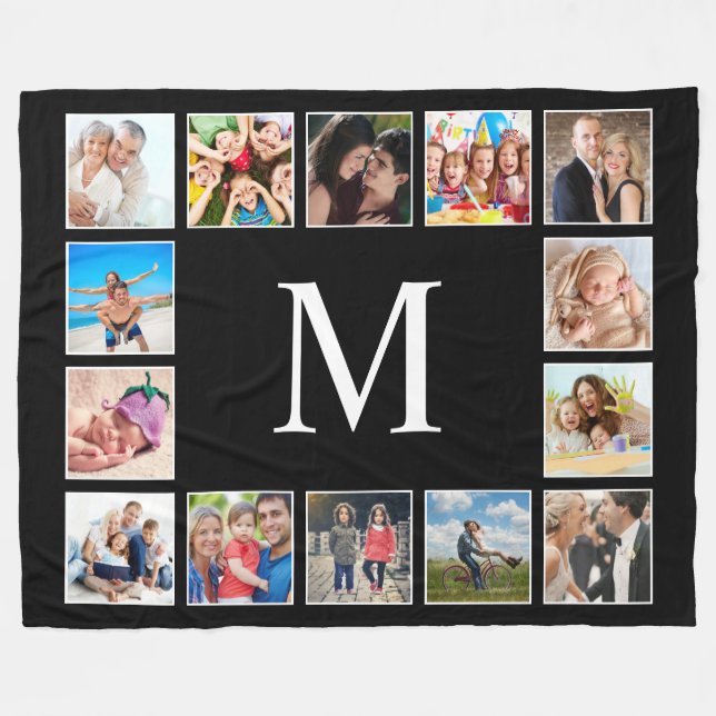 Custom Family Photo Collage Personalized Black Fleece Blanket (Front (Horizontal))
