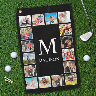 Custom Family Photo Collage Personalized Black Golf Towel