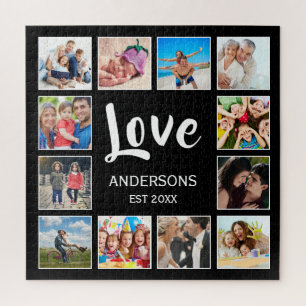 Custom Family Photo Collage Personalized Black Jigsaw Puzzle