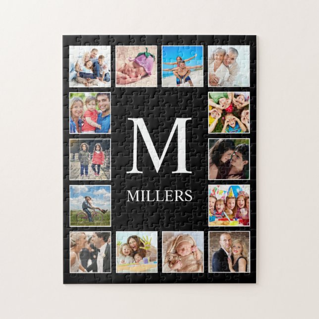 Custom Family Photo Collage Personalized Black Jigsaw Puzzle (Vertical)