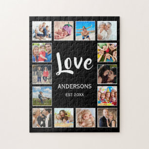 Custom Family Photo Collage Personalized Black Jigsaw Puzzle