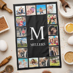 Custom Family Photo Collage Personalized Black Kitchen Towel<br><div class="desc">Create your own personalized 16 photo collage,  kitchen towel background. The kitchen towel face also features your monogram and name. Add your favorite photos,  designs or artworks to create something really unique.</div>