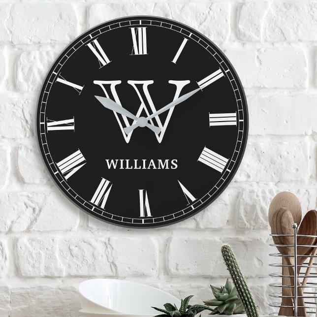 Custom Family Photo Collage Personalized Black Large Clock (Creator Uploaded)