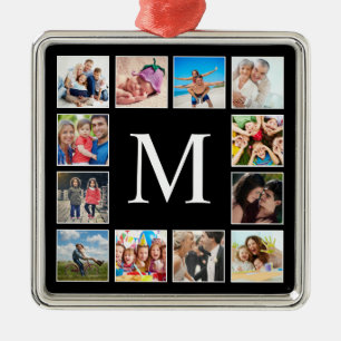 Custom Family Photo Collage Personalized Black Metal Ornament