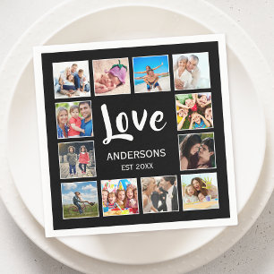 Custom Family Photo Collage Personalized Black Napkin