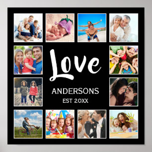 Custom Family Photo Collage Personalized Black Poster