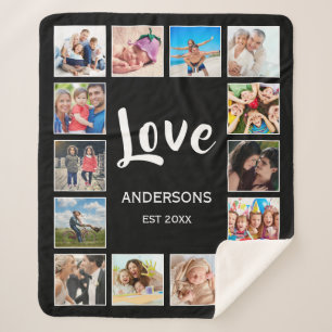 Custom Family Photo Collage Personalized Black Sherpa Blanket